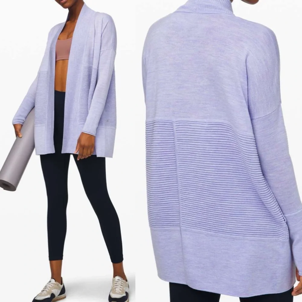Lululemon Sit In Lotus Wrap II Heathered Lavender Dusk Merino Wool Cardigan
